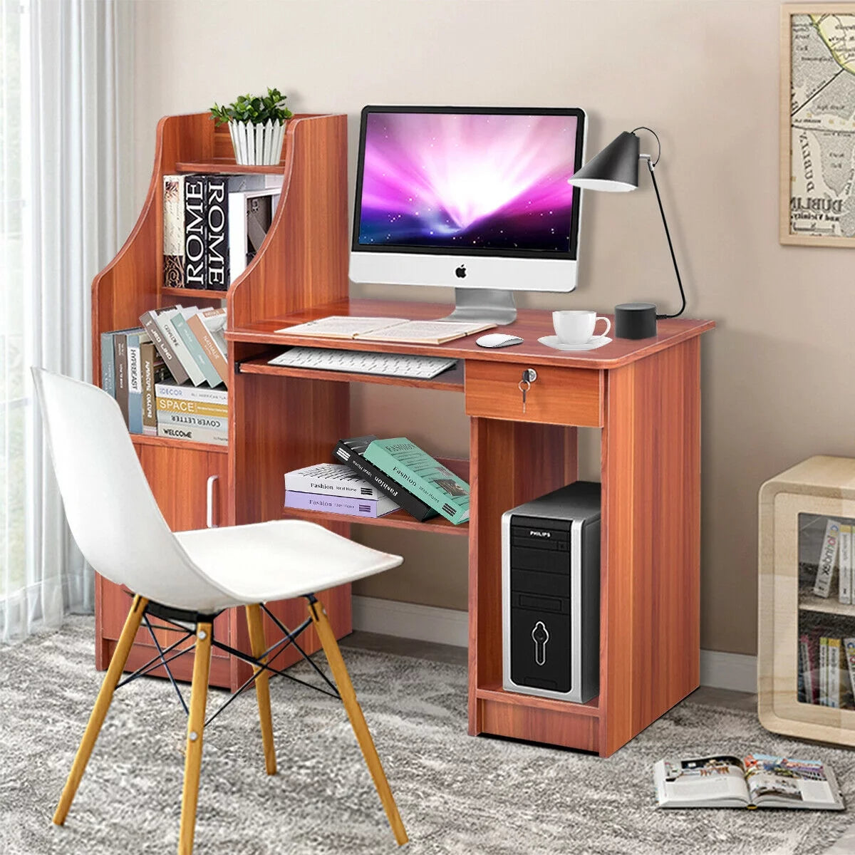 Computer Study Desk with Bookshelf B87341