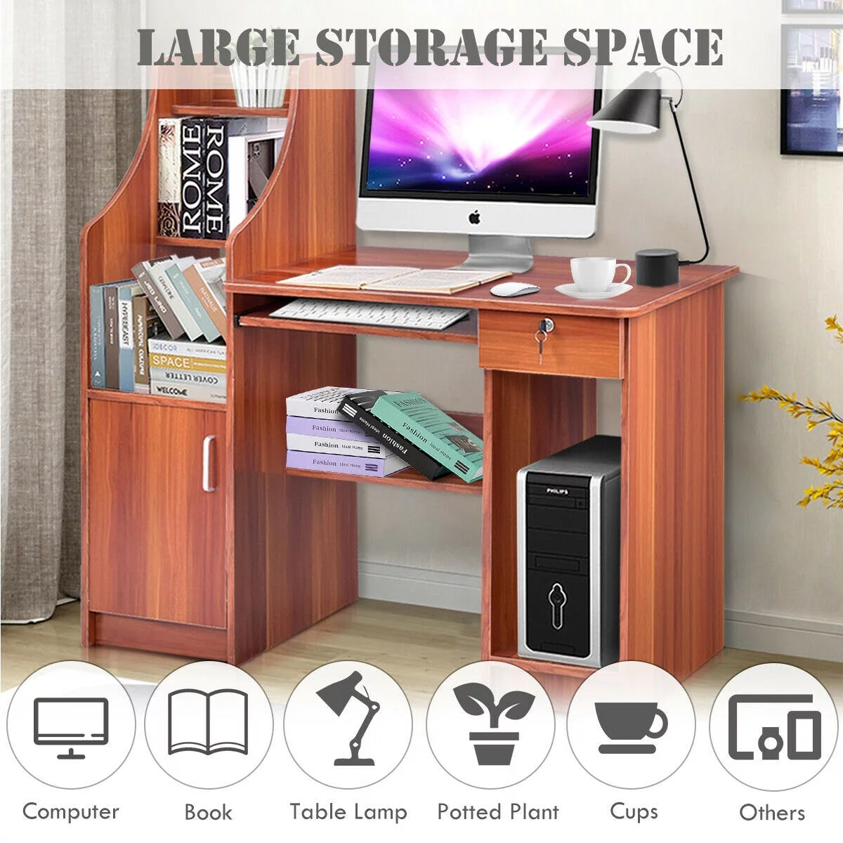 Computer Study Desk with Bookshelf B87341