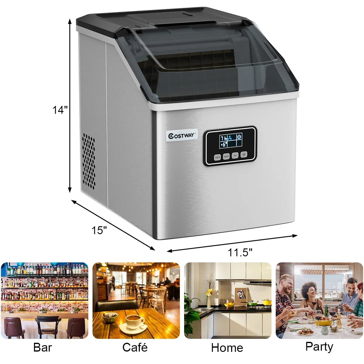 Stainless Steel Countertop Ice Maker Machine with LCD Display G83054