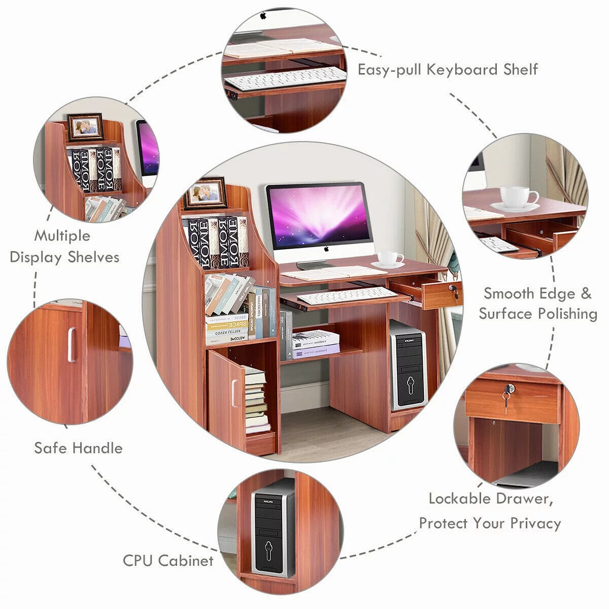 Computer Study Desk with Bookshelf B87341