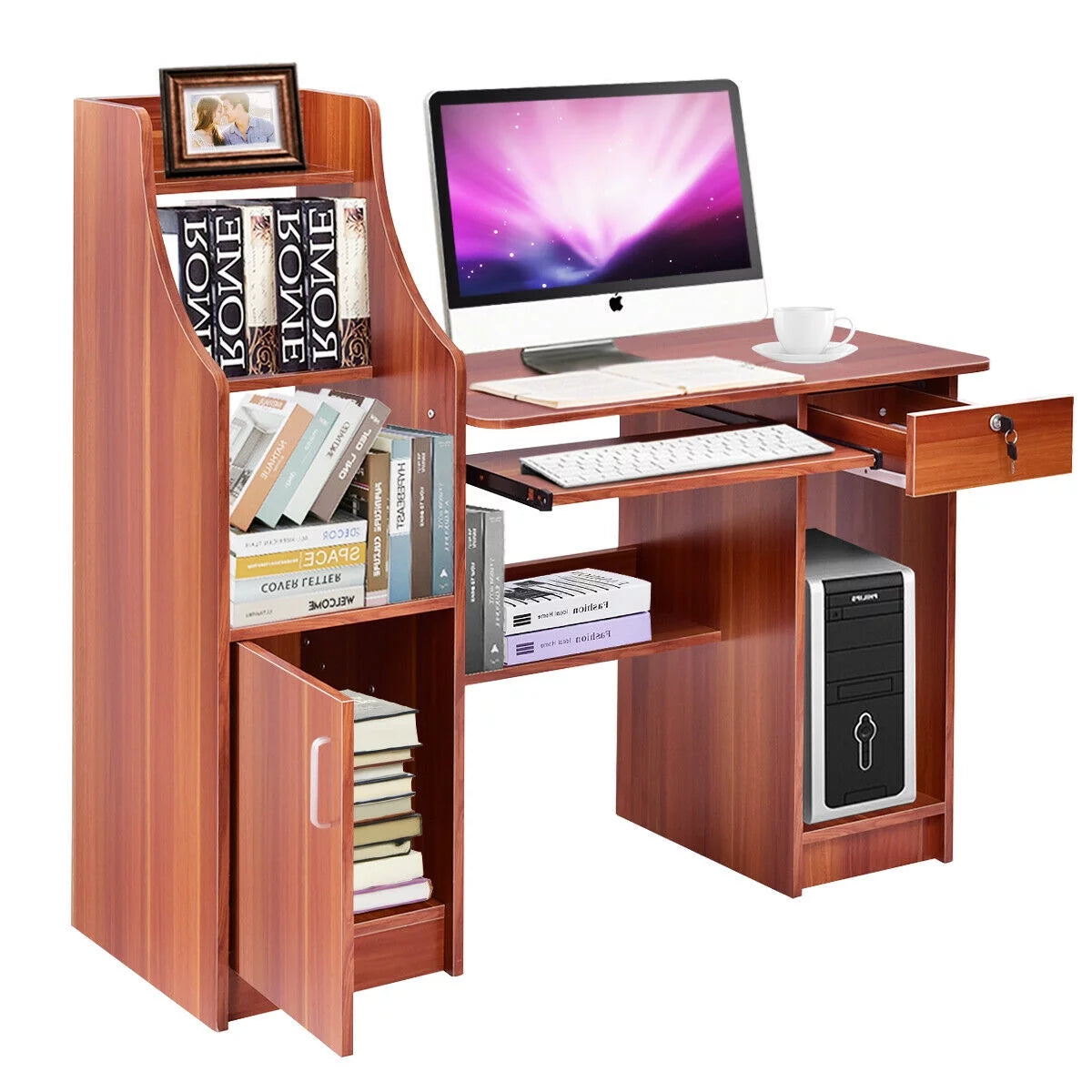 Computer Study Desk with Bookshelf B87341