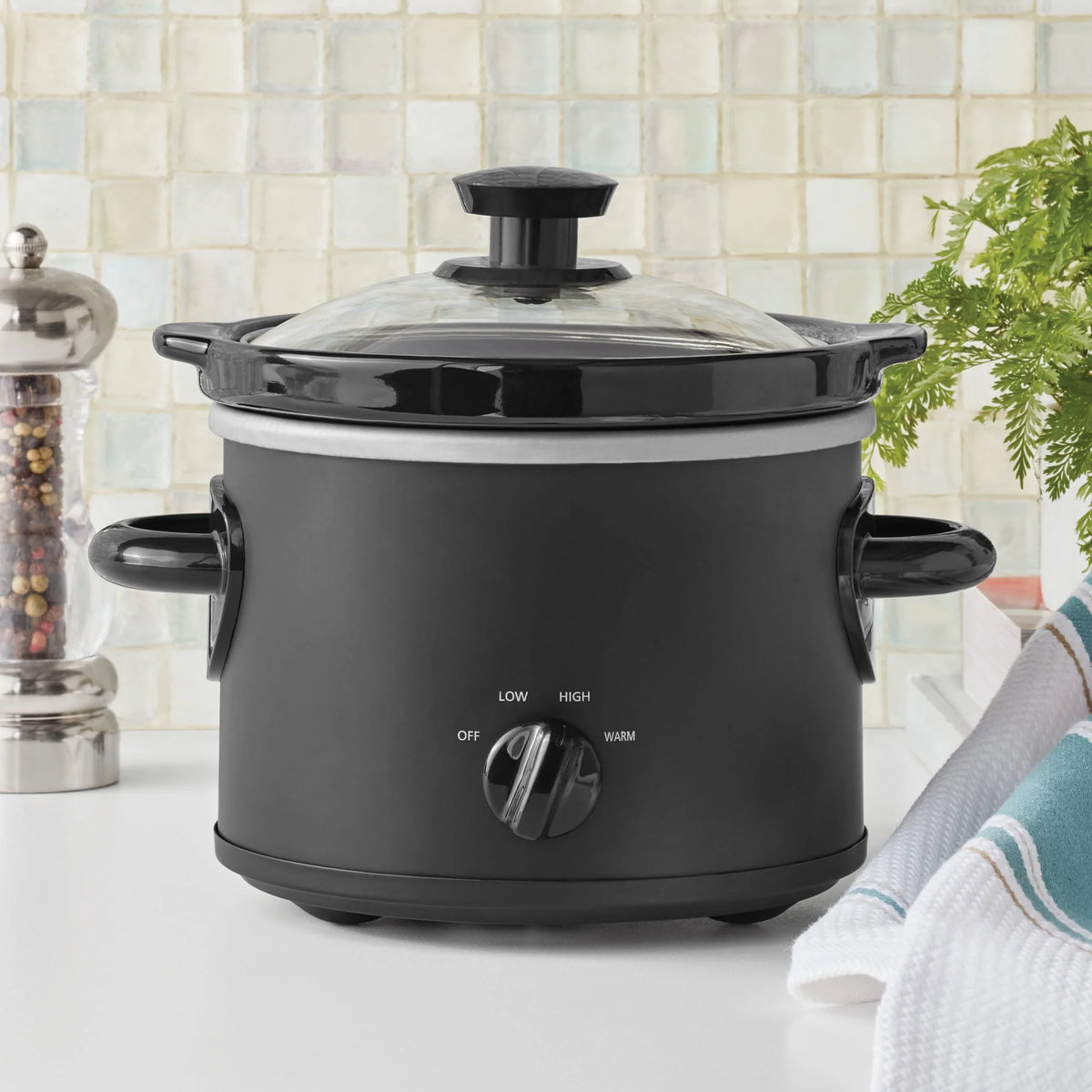 2 QT Slow Cooker, Matte Black Finish, Removeable Stoneware Pot N6728