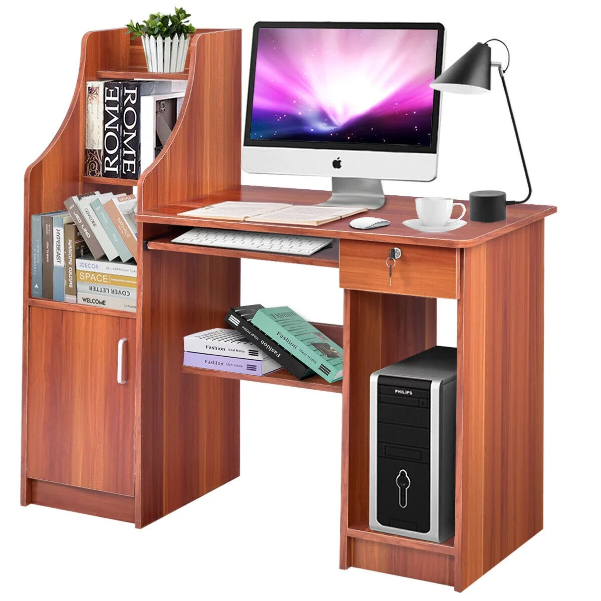 Computer Study Desk with Bookshelf B87341